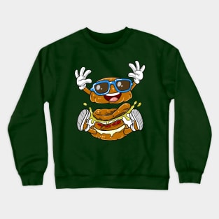 Funny Happy Burger Fast Food Cartoon Crewneck Sweatshirt